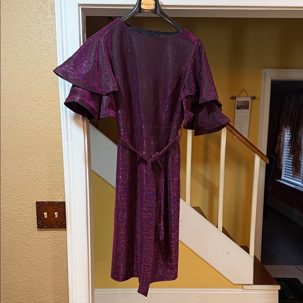 Elegant Shimmer Midi Dress in Purple